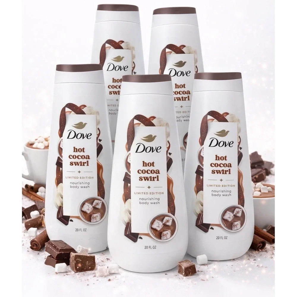 5‎ Pack Dove Limited Edition Holiday Treat Body Wash- Hot Cocoa Swirl 20 oz